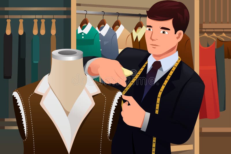 Tailor adjusting clothes on a mannequin vector illustration