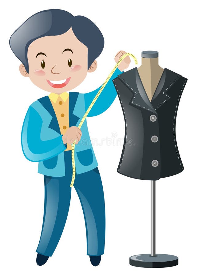 3d Man Tailor Cutting Cloth Pattern Stock Illustration - Illustration ...