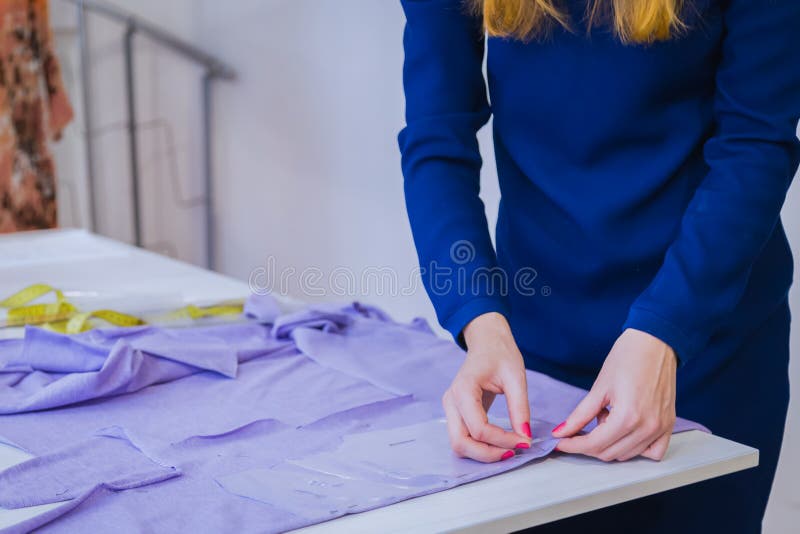 Tailor, Designer Measuring Cloth at Sewing Studio Stock Image - Image ...