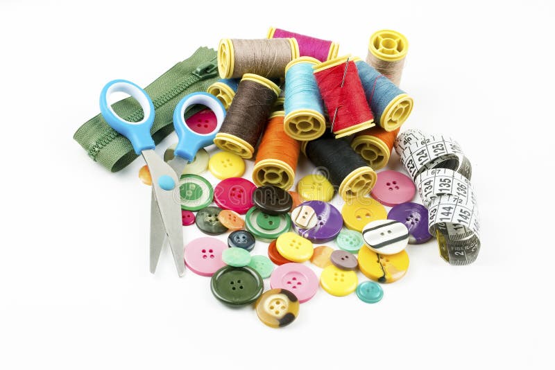 Materials Sewing Colored Fabric Thread Buttons Stock Photo 480074866