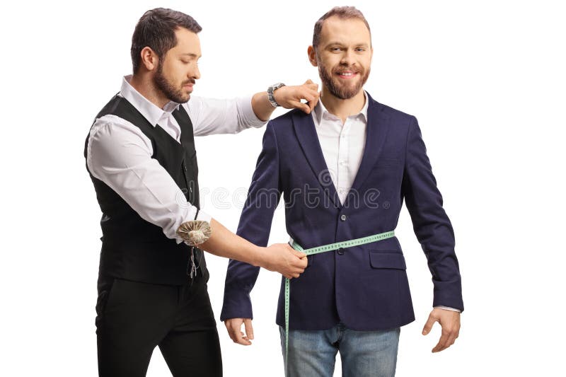Tailor Measuring Waist of a Man Trying a Suit Stock Image Image of