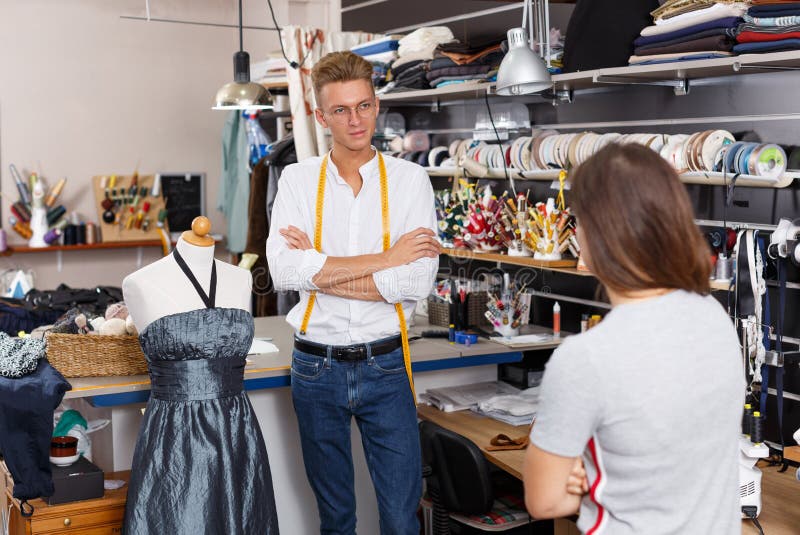 Tailor Talking with Customer Stock Photo - Image of individual ...