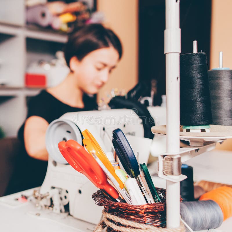 Tailor Workshop Dressmaker Work Sewing Machine Stock Image - Image of ...