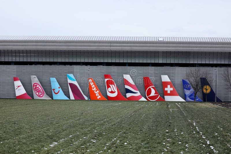 Tails of planes at Salzburg Airport