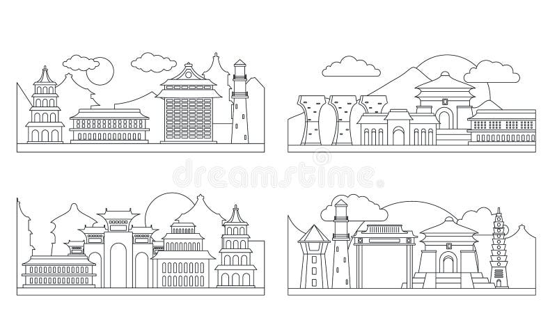 Taipei taiwan banner concept set, outline style