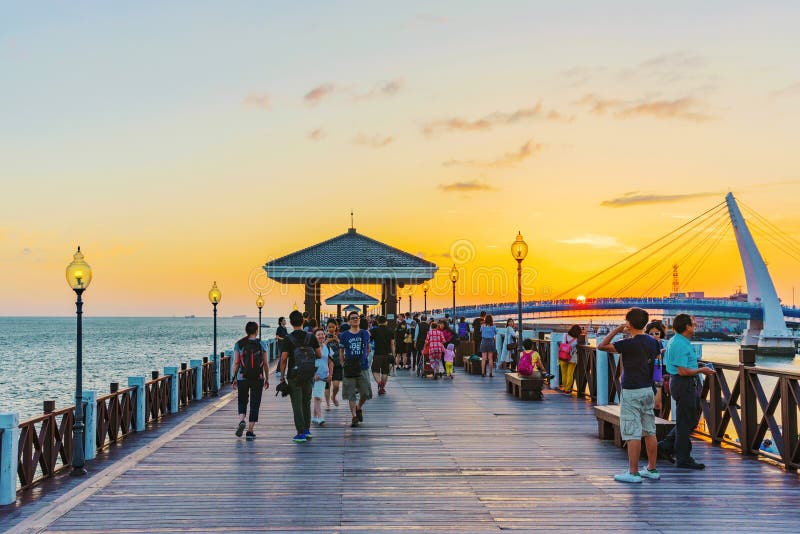 Tamsui Fisherman`s wharf pier during sunset