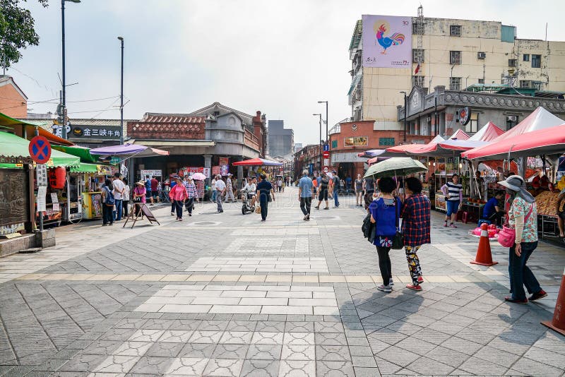 Taipei, TAIWAN - 1 Oct, 2017: Local Taiwanese people & tourists were walking around in Sanxia Old Street, local vintage market for stock image Taipei, TAIWAN - 1 Oct, 2017: Local Taiwanese people & tourists were walking around in Sanxia Old Street, local vintage market for stock image