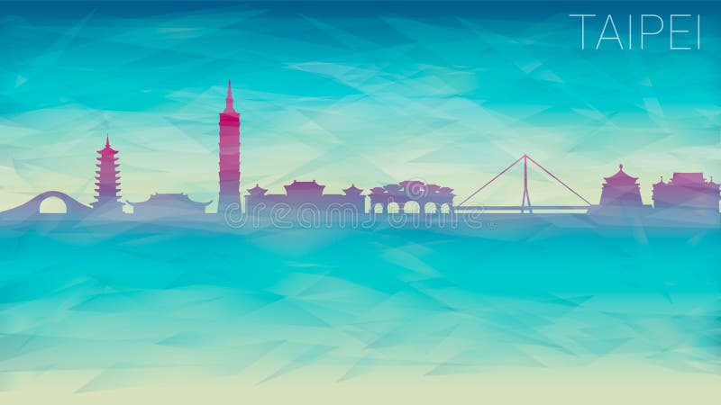 Taipei taiwan skyline city silhouette. brutet glas abstrakt geometrisk dynamisk texturerad. banderollbakgrund. Färgformskomposi stock illustrationer