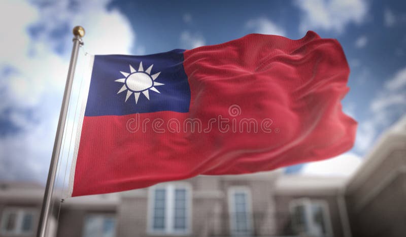 Taiwan Flag 3D Rendering on Blue Sky Building Background vector illustration