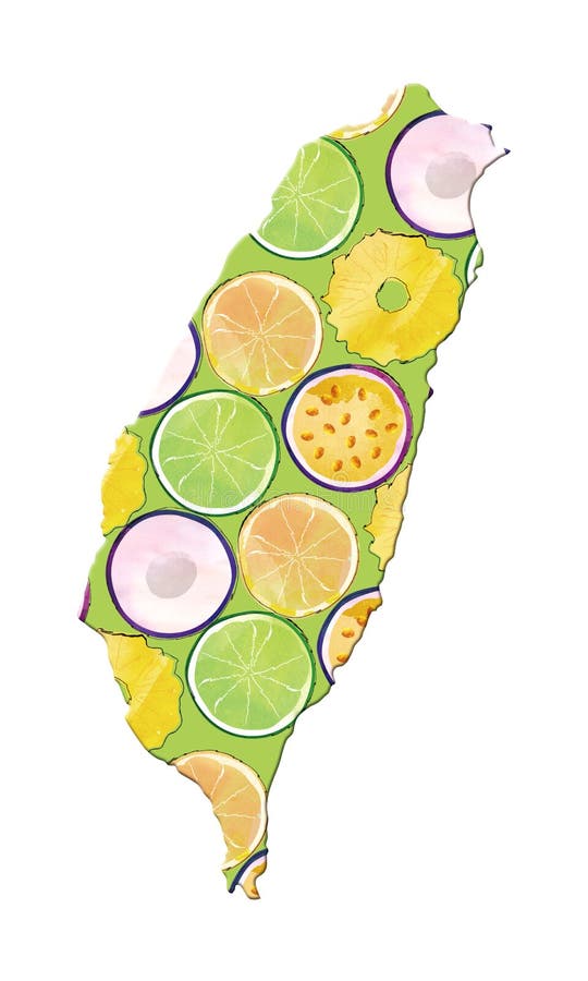 Taiwan-form med fruktskivor, Taiwan är fruktriket vektor illustrationer
