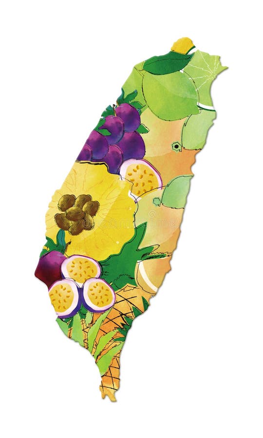 Taiwan-form med fruktskivor, Taiwan är fruktriket vektor illustrationer
