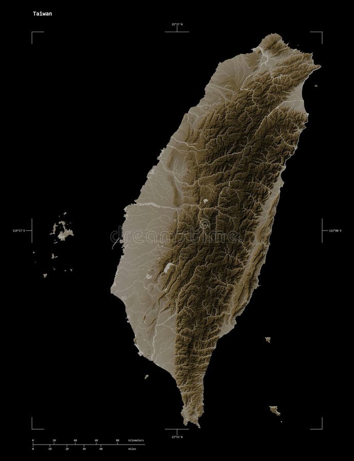 Taiwan-form på svart. sepia stock illustrationer