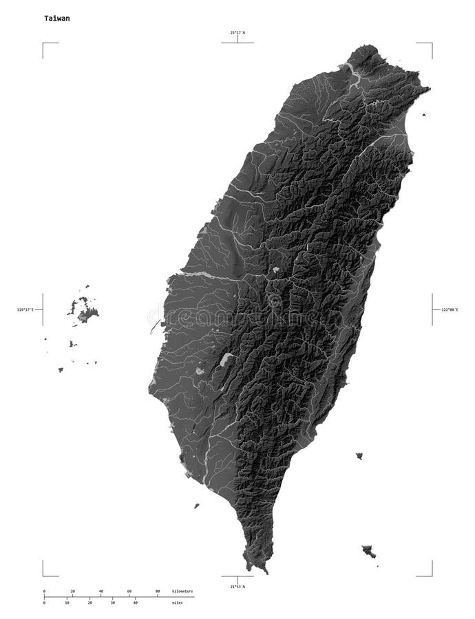 Taiwan-form på vitt. gråskala royaltyfri illustrationer