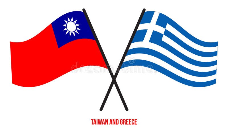 Greece And Taiwan Flags With Scar Concept Waving Flag3d Rendering