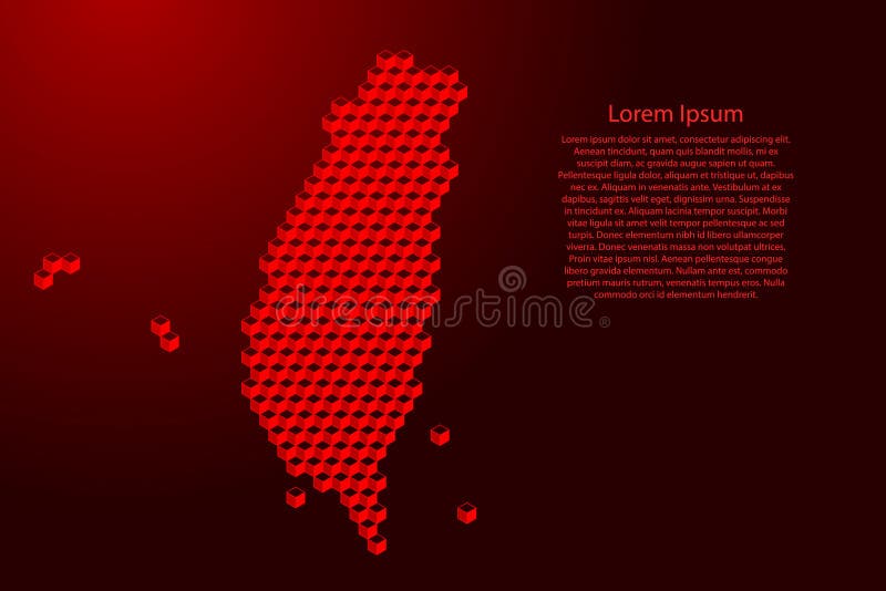 Taiwan-karta från 3D-röda kuber, isometriskt abstrakt koncept, fyrkantigt mönster, vinkelgeometrisk form, för banderoll, affisch vektor illustrationer