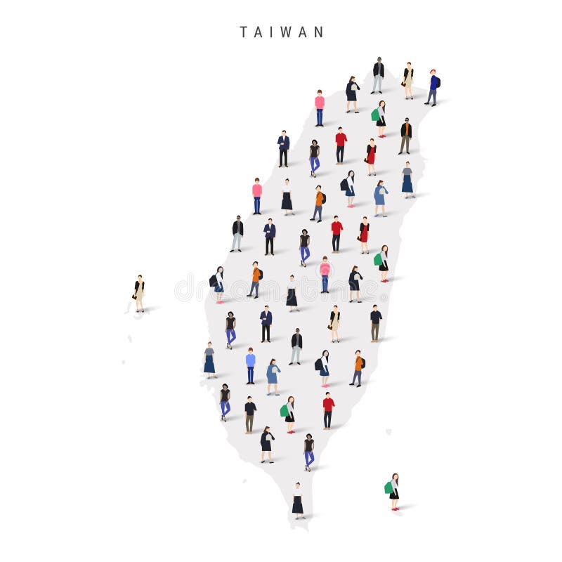 Taiwan-populationskarta. stor grupp människor i en form av taiwanesisk karta. platt vektorbild isolerad på vitt royaltyfri illustrationer