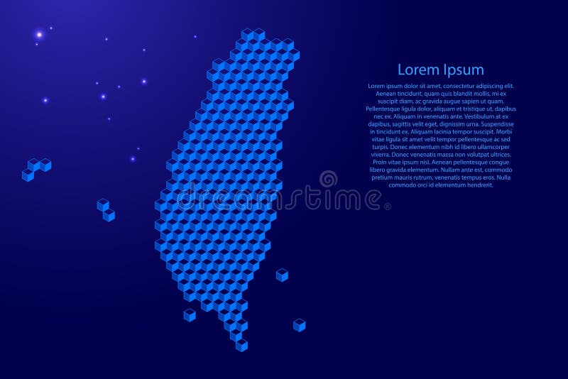 Taiwankarta från 3D-blå kuber, isometriskt abstrakt koncept, kvadratiskt mönster, vinkelgeometrisk form, glödande stjärnor Vector royaltyfri illustrationer