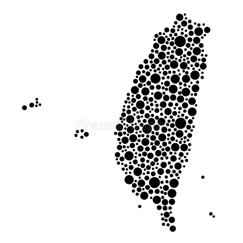 Taiwankarta från svarta cirklar med olika diametrar eller fläckar abstrakta begreppsgeometriska former. vektorillustration stock illustrationer