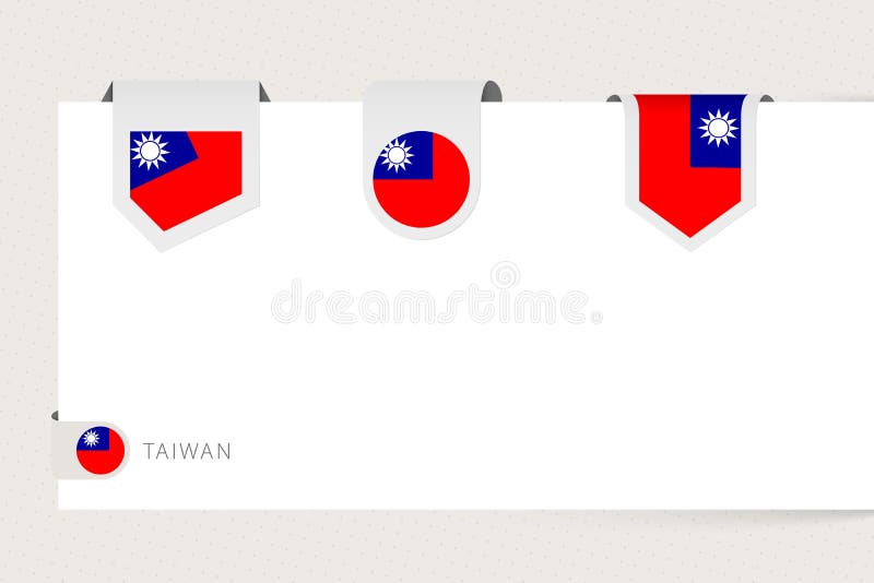 Taiwans etikettflaggsamling i annan form Menyfliksflaggmall för Taiwan stock illustrationer