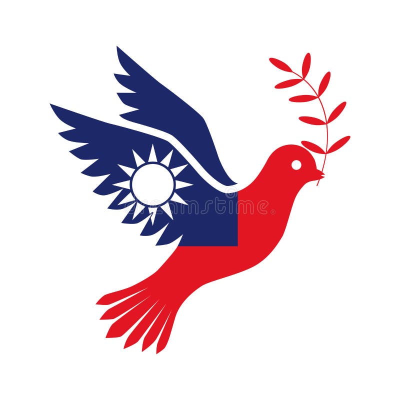 Taiwans flagga är i form av en fredsfågel. en fredsduva med en olivkvist i dess topp i färgen på flaggan royaltyfri illustrationer