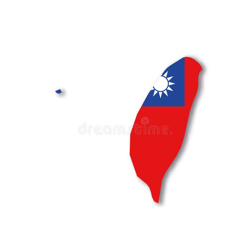 Taiwans nationella flagga i form av landskarta stock illustrationer