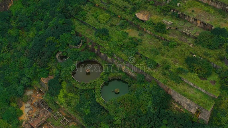 Taiwán china 7 de enero de 2025 : vista aérea de la exuberante vegetación que cubre antiguas ruinas en taiwán, con espectaculares almacen de metraje de vídeo