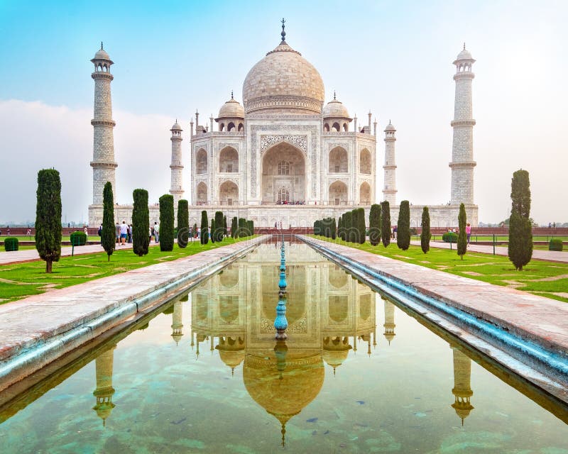 Taj Mahal Front View Reflected on the Reflection Pool. Stock Image ...