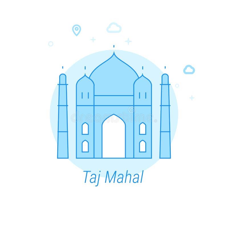 Taj Mahal, ilustração lisa do vetor da Índia, ícone Claro - projeto monocromático azul Curso editável ilustração stock Taj Mahal, ilustração lisa do vetor da Índia, ícone Claro - projeto monocromático azul Curso editável ilustração stock