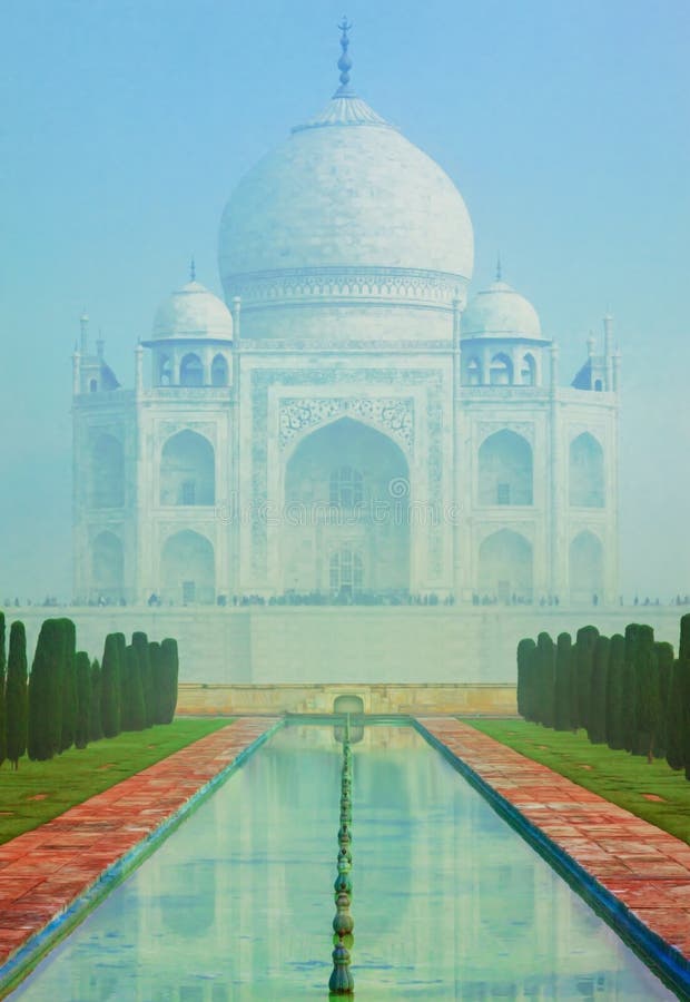 Taj Mahal in India on misty morning