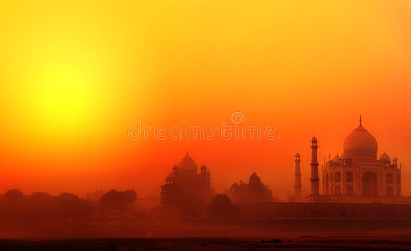 Taj Mahal Palace in India. Indian Temple Tajmahal sunset