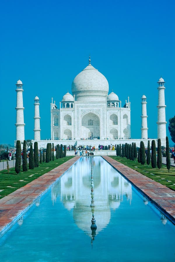 Taj Mahal in soft daily light with blue sky