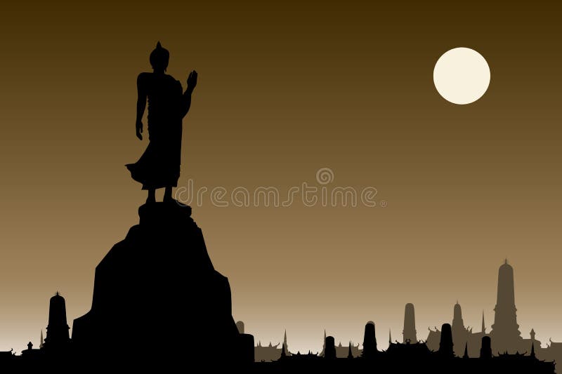 Tajlandzka Buddha sylwetka na sepiowym tle i Tajlandzka świątynia Vecto ilustracji Tajlandzka Buddha sylwetka na sepiowym tle i Tajlandzka świątynia Vecto ilustracji