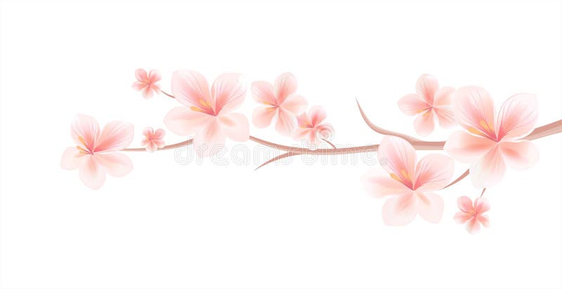 Tak van Sakura met Lichtrose die bloemen op Witte achtergrond worden geïsoleerd De bloemen van Sakura Cherry Blossom Vectoreps 10