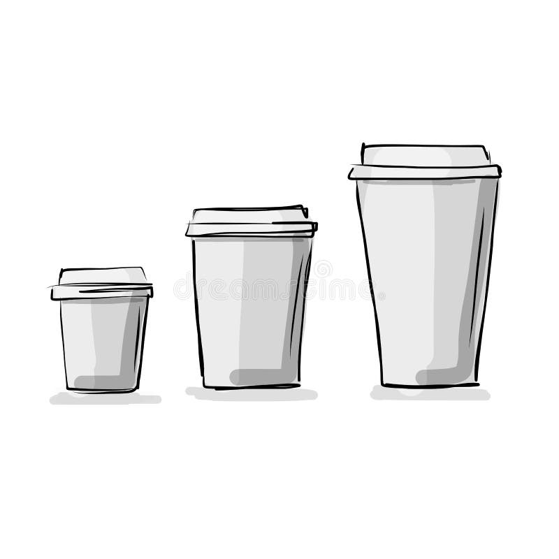 Take away coffee cups, sketch for your design vector illustration