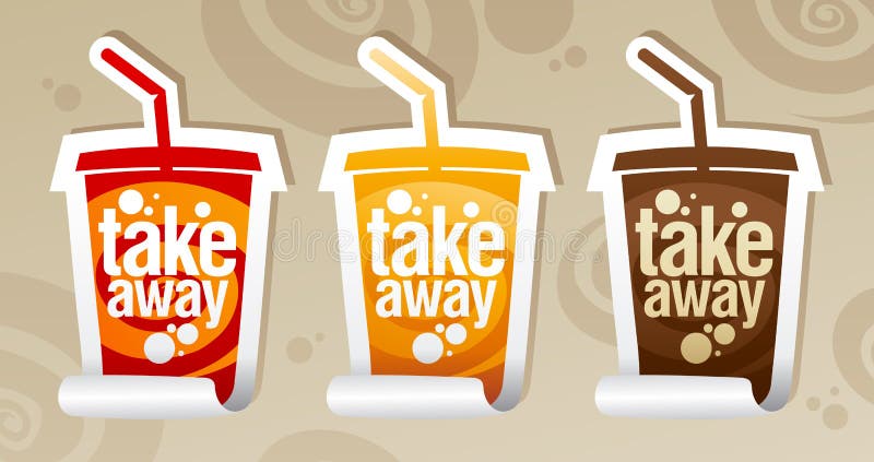 Take away drinks stickers. stock illustration