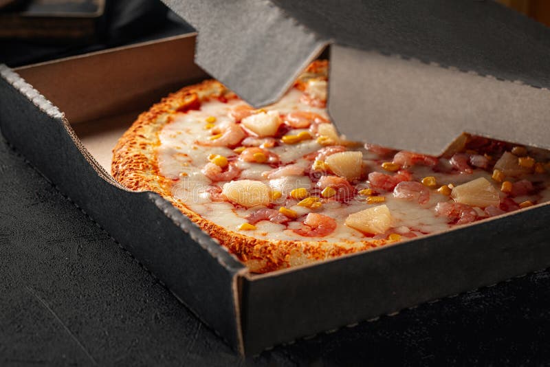 Take Away Hawaii Pineapple Pizza with Cheese Stock Photo Image of