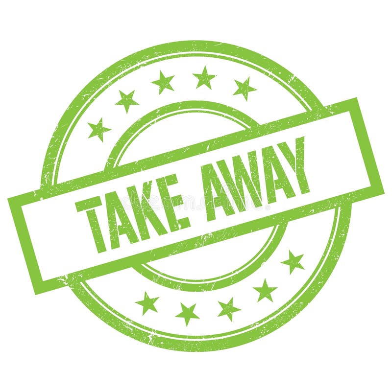 TAKE AWAY text written on green vintage stamp stock illustration