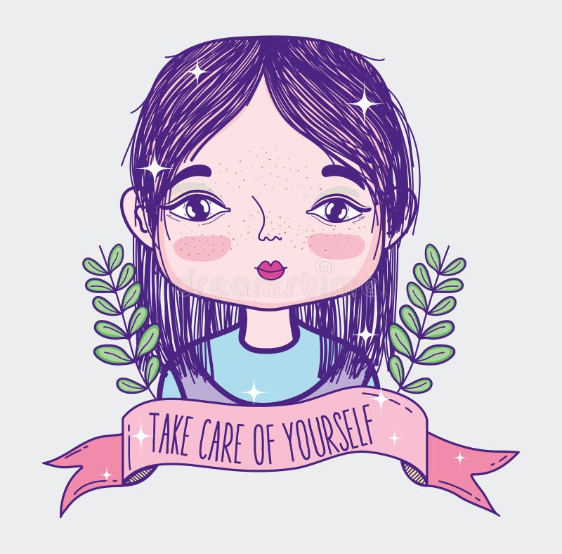 Take Care of Yourself Quote with Girl Cartoon Stock Vector - Illustration  of inspirational, calligraphy: 119110411