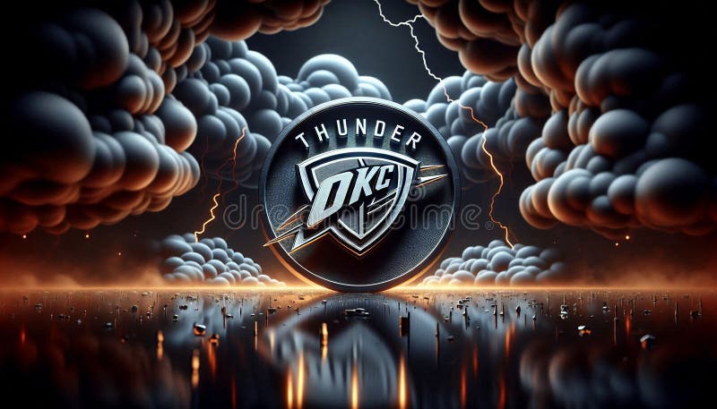 A take on the Thunder logo, dark background with smoke and lightning in the sky royalty free illustration