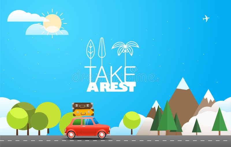 Take Vacation travelling concept with the red car royalty free illustration Take Vacation travelling concept with the red car royalty free illustration