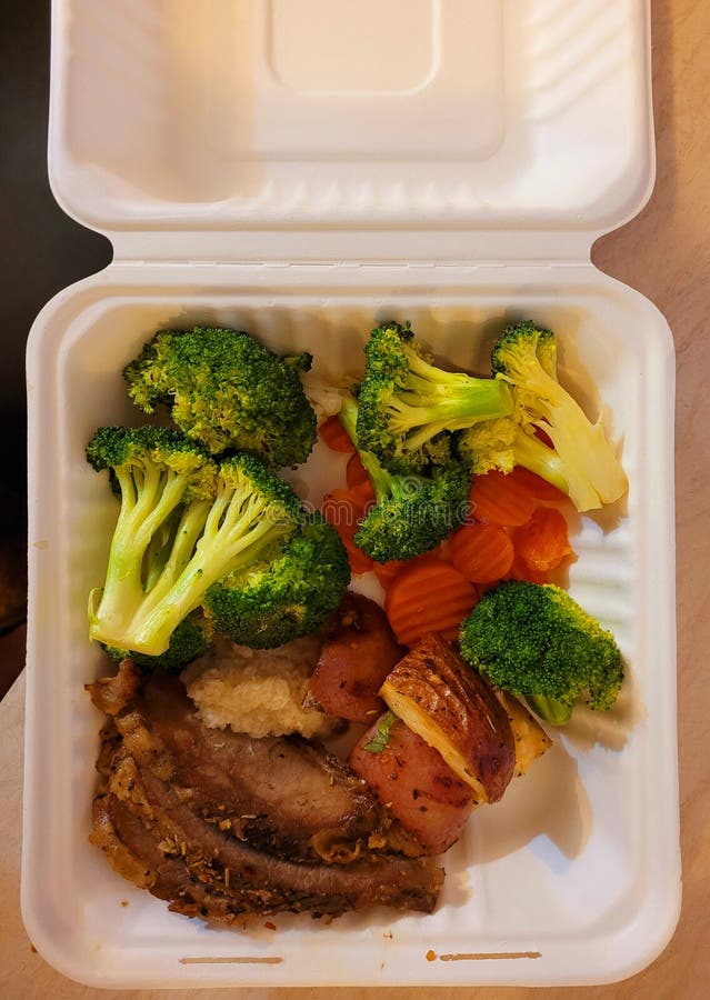 Takeaway Rost Beef Dinner with Vegetables Stock Photo Image of