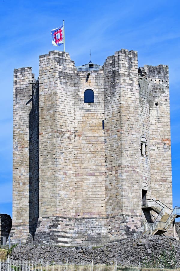 Close up of Conisbrough Castle`s Keep on the first day of Autumn.