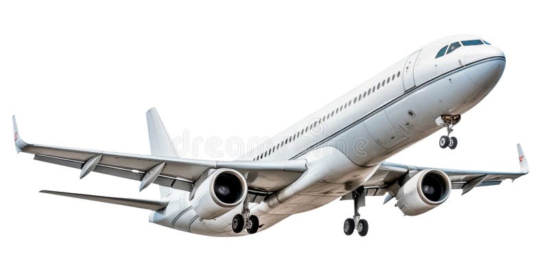 Taking off airplane isolated on a white or transparent background. Close-up of a white airplane, side view. Concept of vacation, traveling abroad. Graphic design element. Isolated white transparent background ai stock images, royalty-free photos and pictures