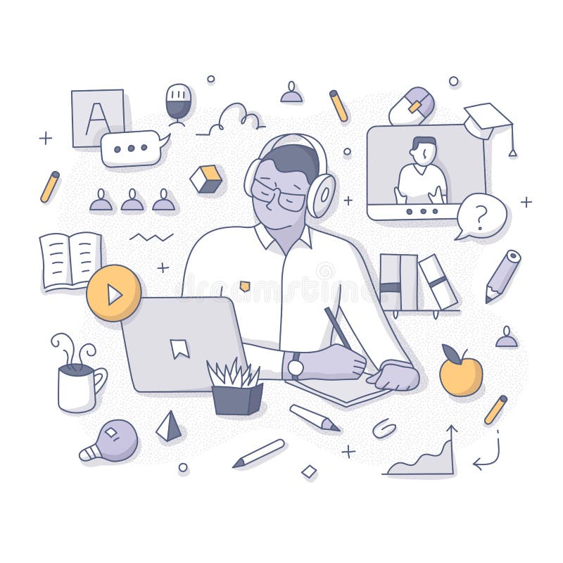 Taking Online Course Doodle Concept royalty free illustration
