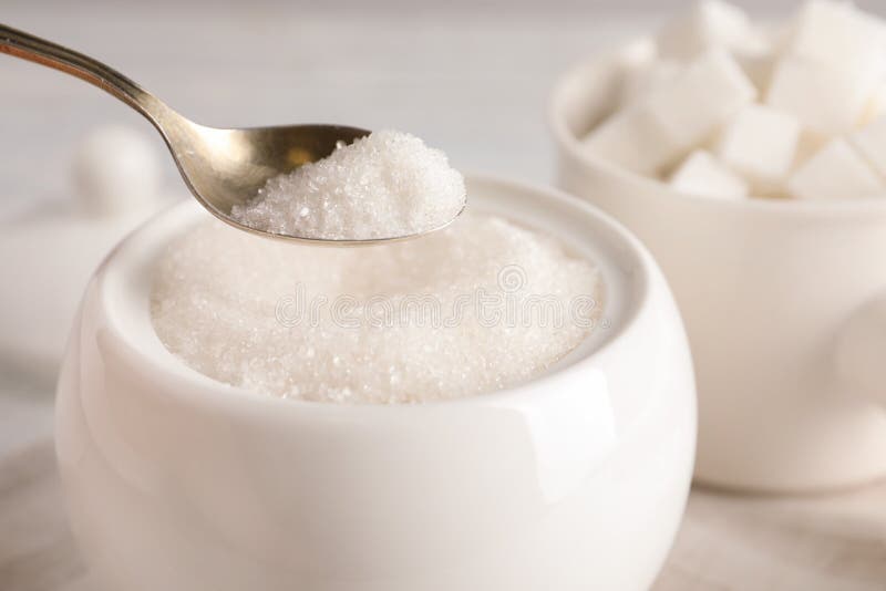 Taking Spoon of White Sugar from Ceramic Bowl on Table Stock Photo Image of bowl, ingredient