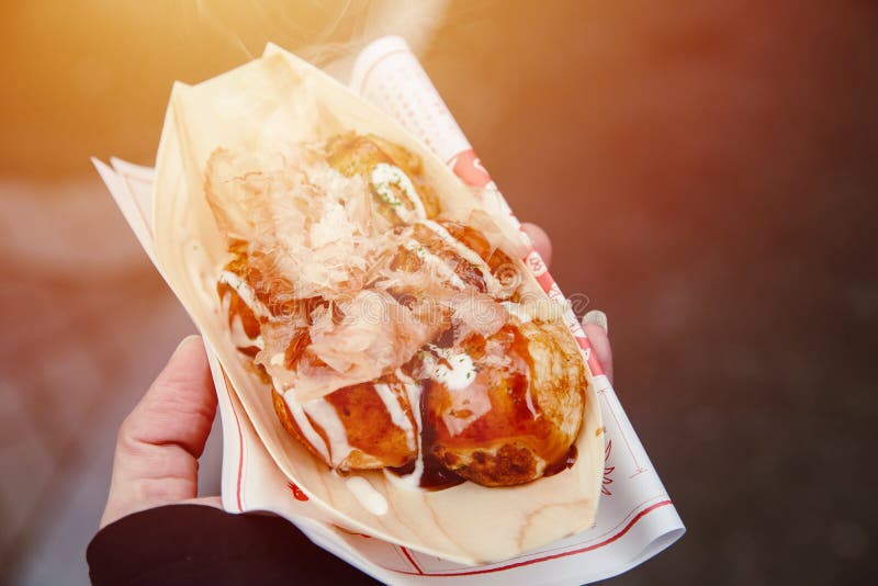 Hot Delicious Takoyaki Street Food in Osaka. Stock Photo - Image of