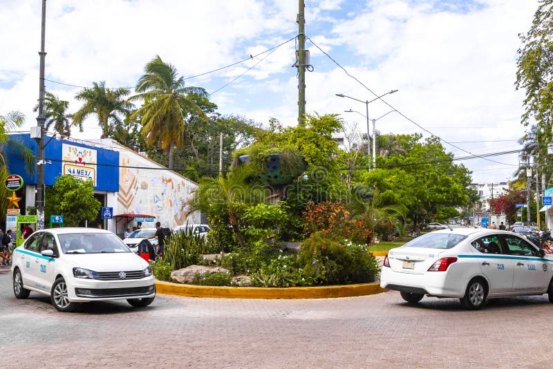 Taksówka biały turkusowy playa del carmen mexico obraz stock