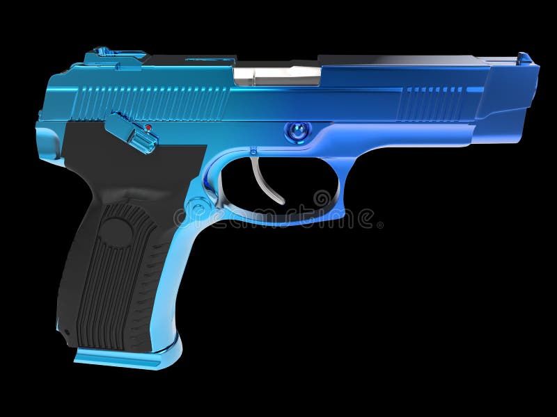 Taktische moderne halbautomatische Pistole - blaues Chromende lizenzfreie abbildung Taktische moderne halbautomatische Pistole - blaues Chromende lizenzfreie abbildung