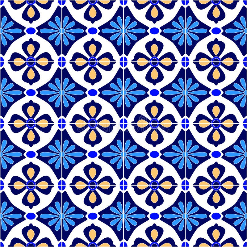 Talavera estilizado mexicano telha o teste padrão sem emenda em azul e em branco, vetor ilustração do vetor Talavera estilizado mexicano telha o teste padrão sem emenda em azul e em branco, vetor ilustração do vetor