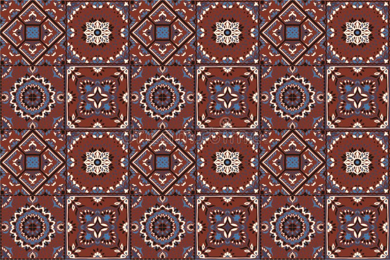 Talavera modell indisk patchwork Azulejos Portugal Turkisk prydnad Marockansk tegelplattamosaik stock illustrationer Talavera modell indisk patchwork Azulejos Portugal Turkisk prydnad Marockansk tegelplattamosaik stock illustrationer